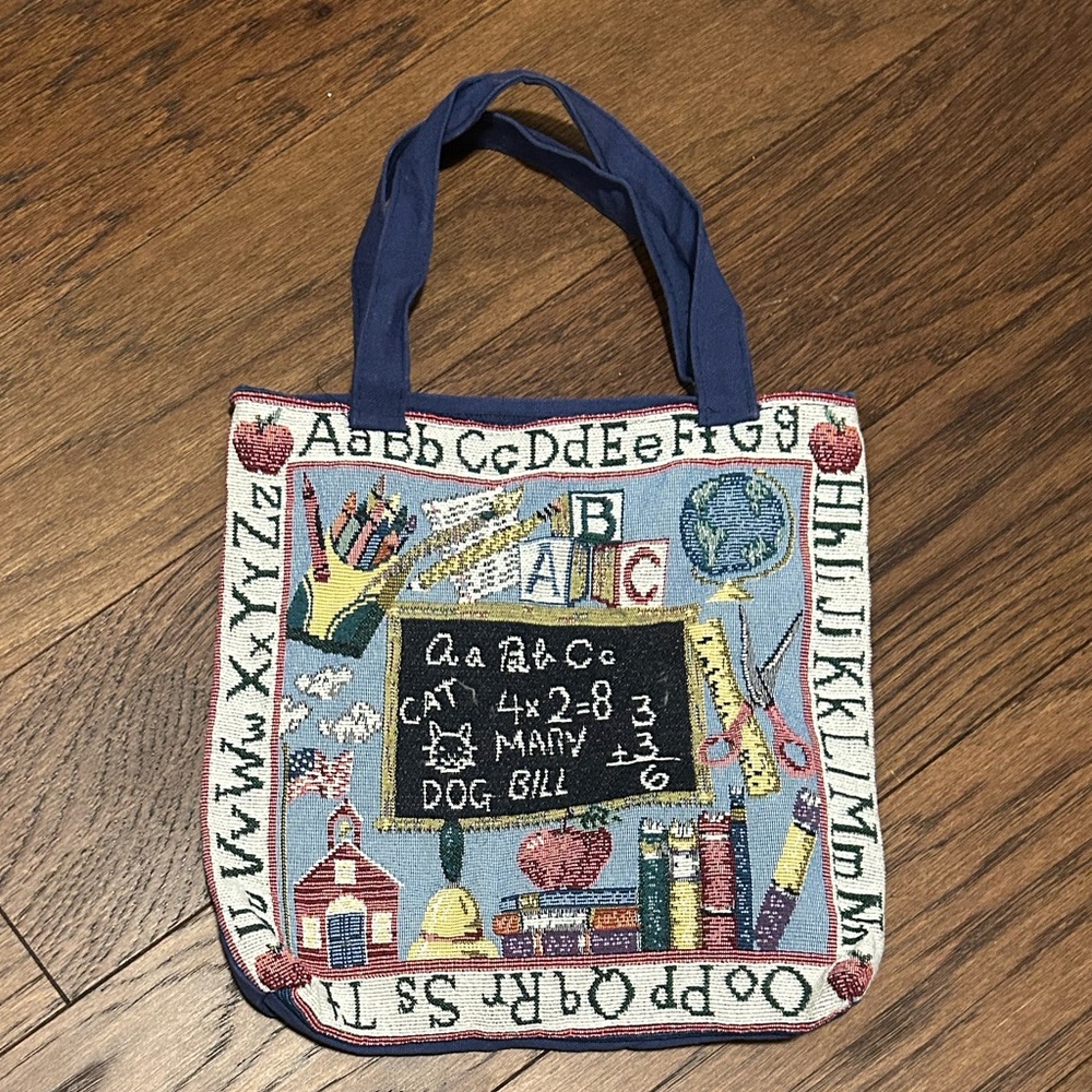 Tapestry Teacher Schoolhouse Alphabet Themed Tote Bag